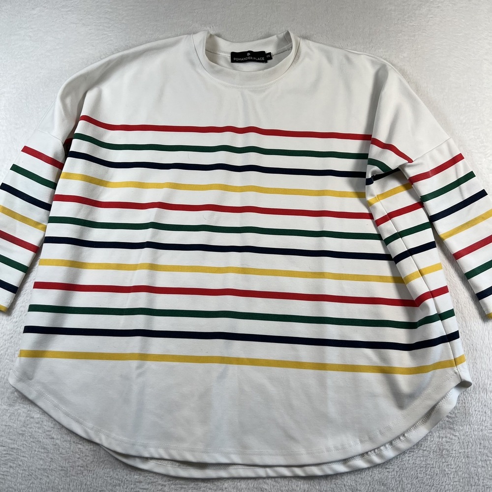 Pomander Tuckernuck Shirt Womens One Size White Striped Long Sleeve Tunic Top